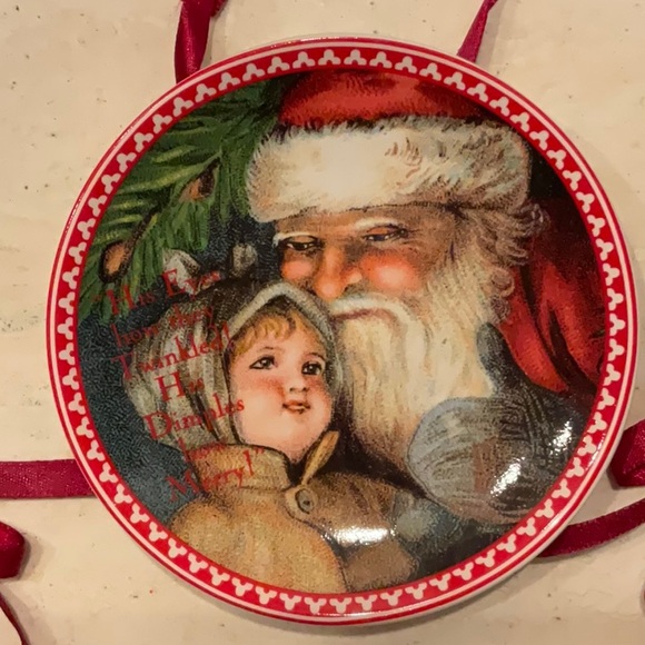 Vintage Christmas Plates Ornaments Paula Scaletta Santa Lot Of 7 Xmas Ornament - Picture 9 of 14
